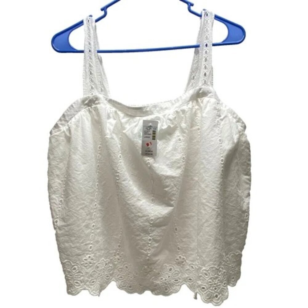 Maurices Summer Tank Blouse Women's Large White Sleeveless Eyelet Lace Top NWT